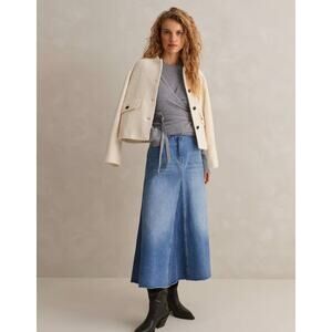 New ME+EM Denim Insert Midi Skirt Jean Long US 4 Minimalist Capsule Tags